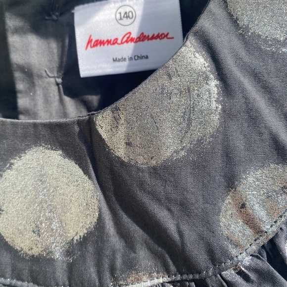 Hanna Andersson dress long sleeve gray metallic silver polka dot (140) 10 - Picture 6 of 16